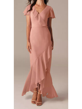 AW BRIDAL SZ 2 XS rose pink chiffon Celia bridesmaid party maxi dress NEW 0B4